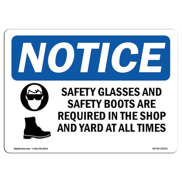 OSHA Sign, Glasses And Boots With Symbol, 18in X 12in Aluminum, 18" W, 12" H, Landscape
